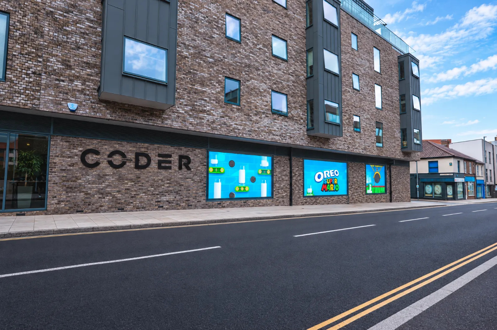 The three CODER Motion screens on Rose Lane, Norwich