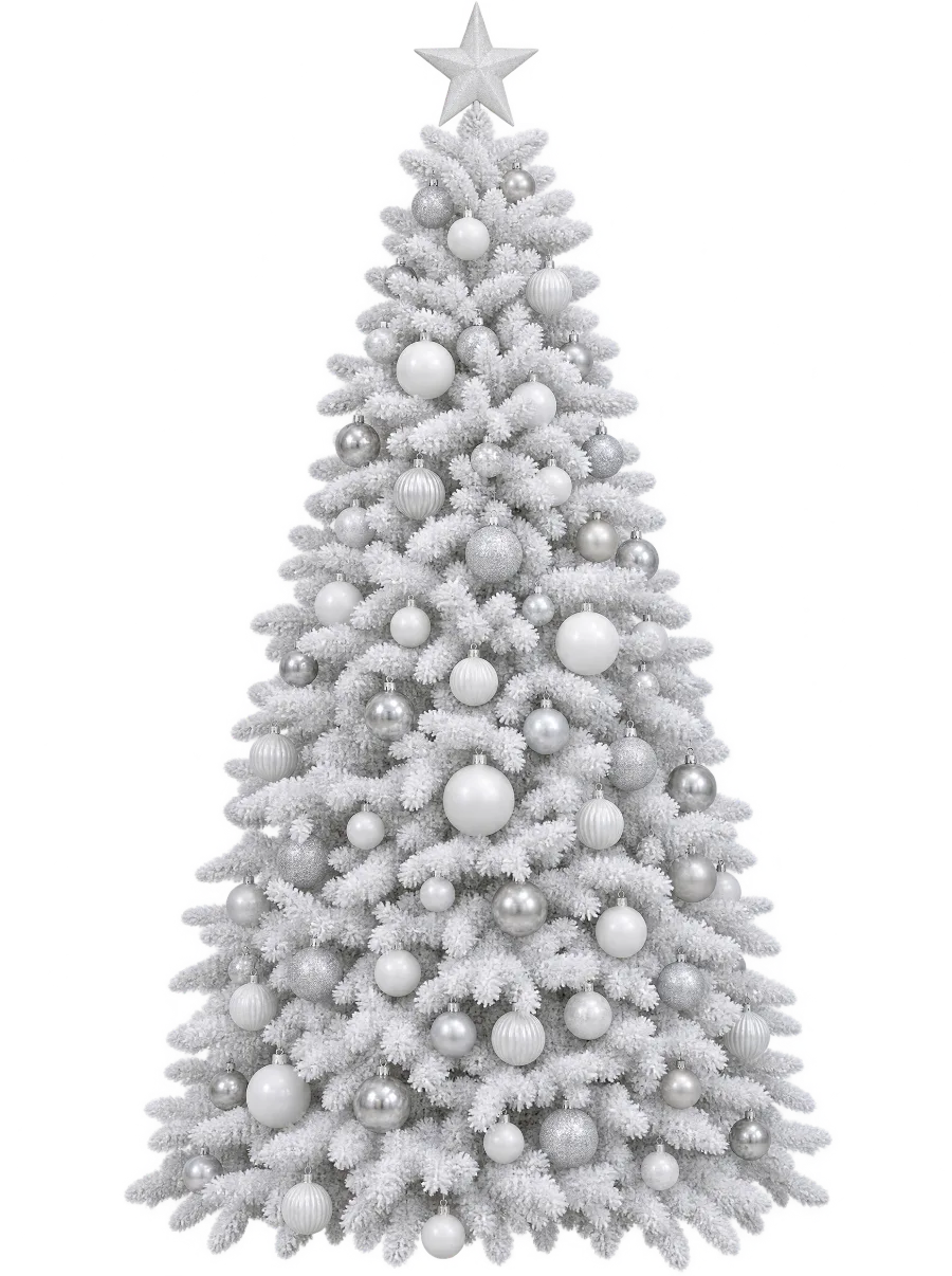 White Christmas tree with white and silver baubles